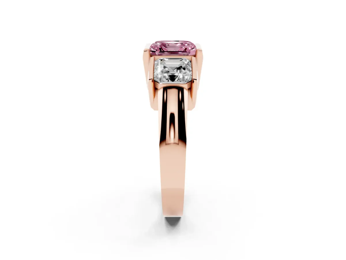 Fancy Pink Three Stone Asscher Cut Cut Channel Set Diamond Ring Rose gold
