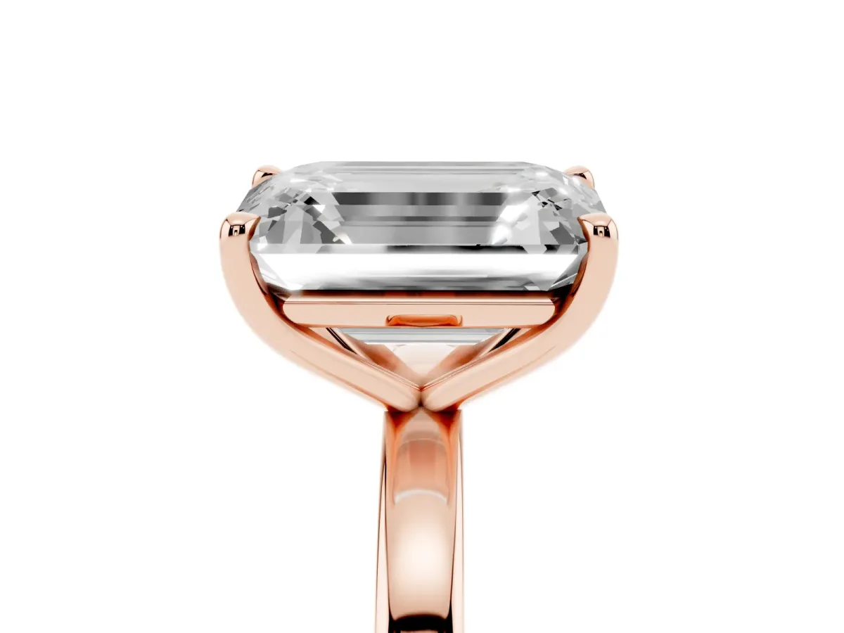 Fancy Blue Emerald Cut and Emerald Cut Toi Moi Ring with Prong Setting Rose gold