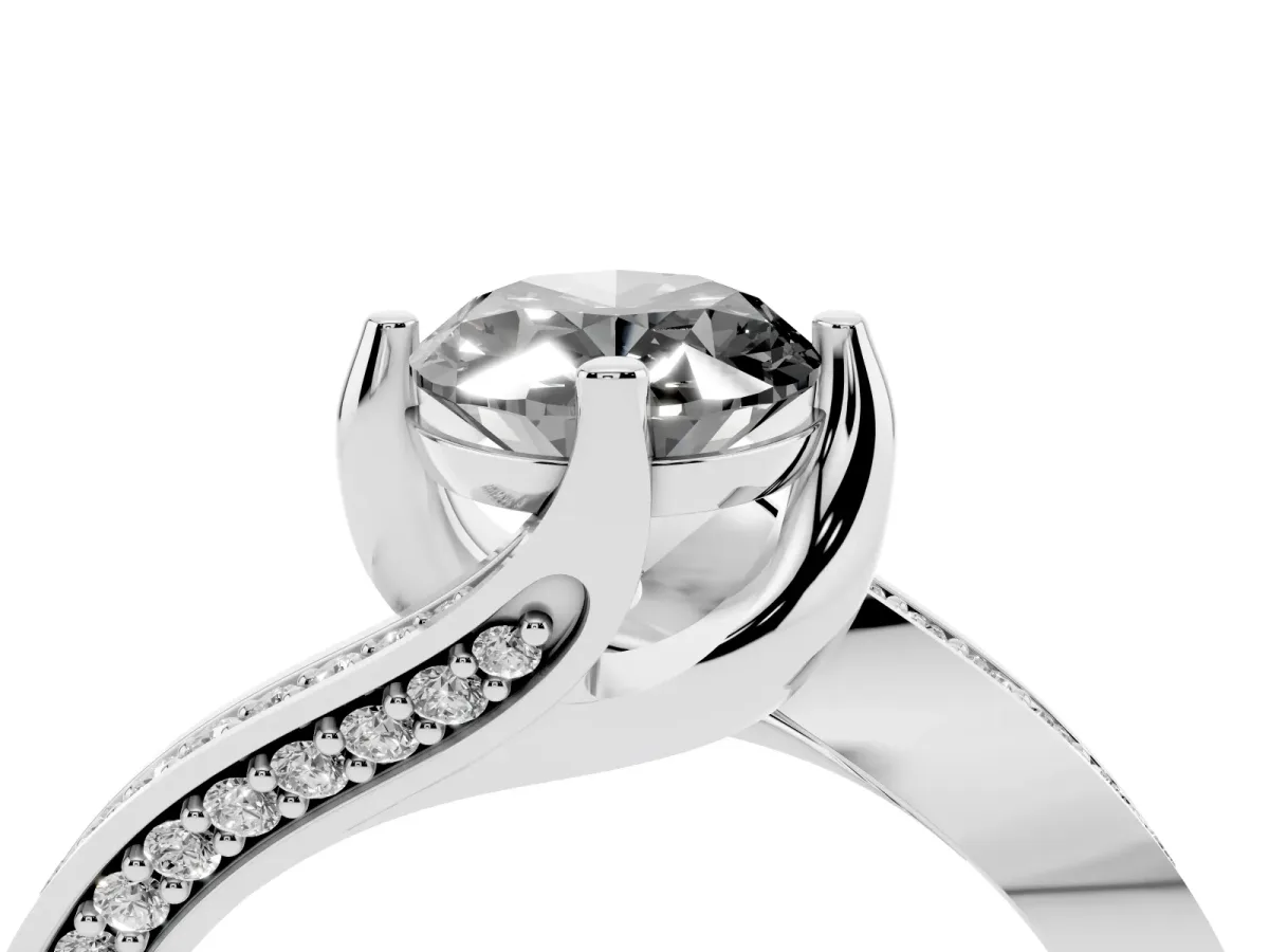 Fancy Black Oval Cut Solitaire Diamond Twist Band with Pavé Setting and Four-Prong Setting Silver