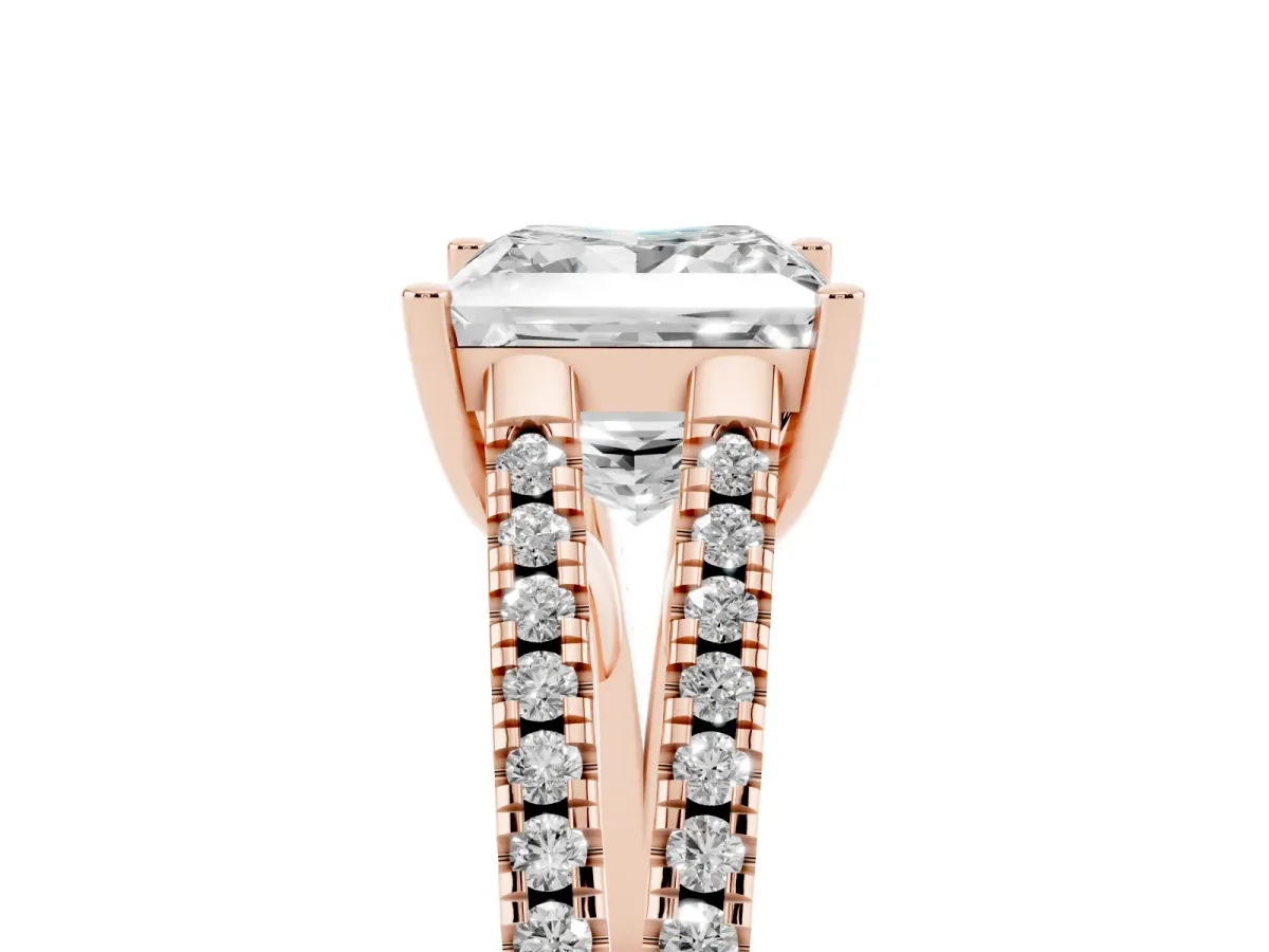 Princess Cut Diamond Solitaire Engagement Ring with Split Shank Pavé Band Rose gold