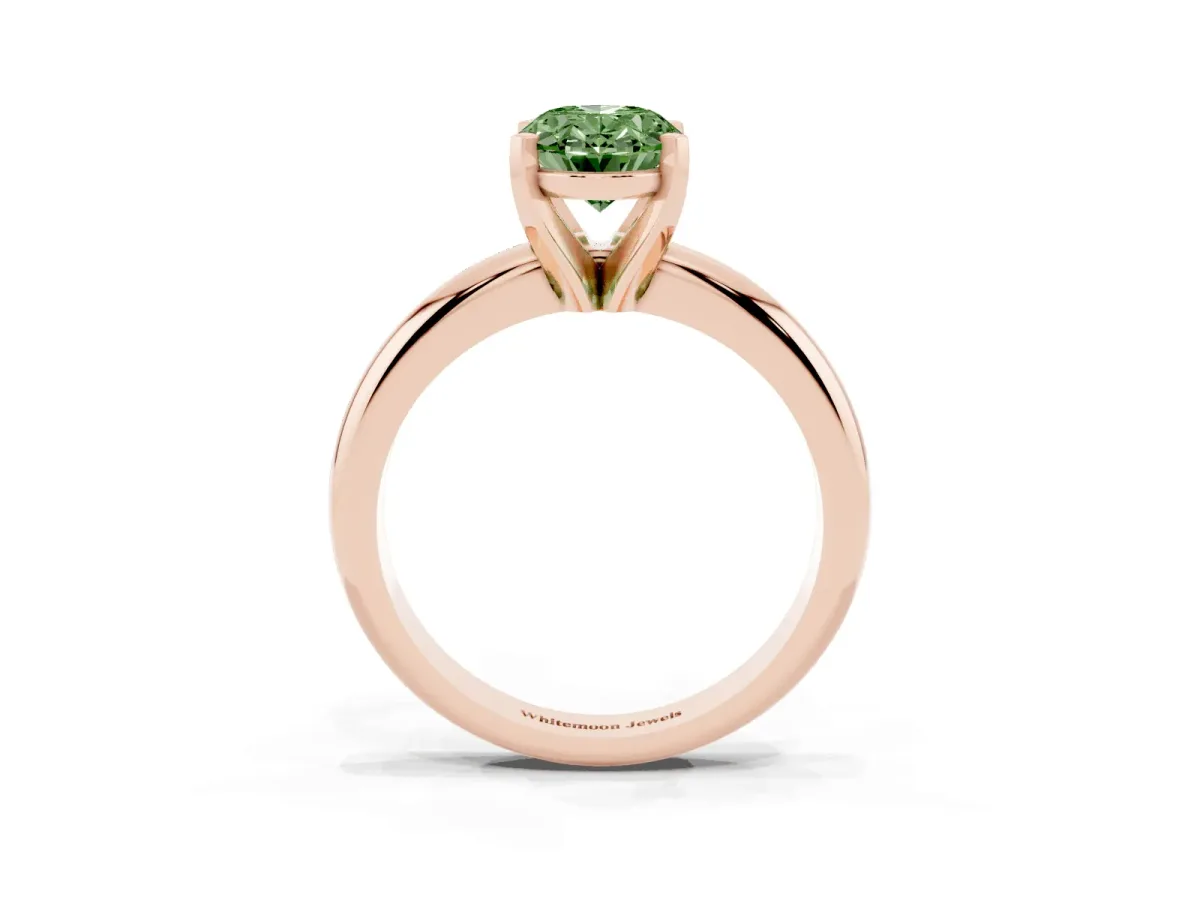 Fancy Green Oval Cut Diamond Solitaire Engagement Ring with Round Band and Four-Prong Setting Rose gold