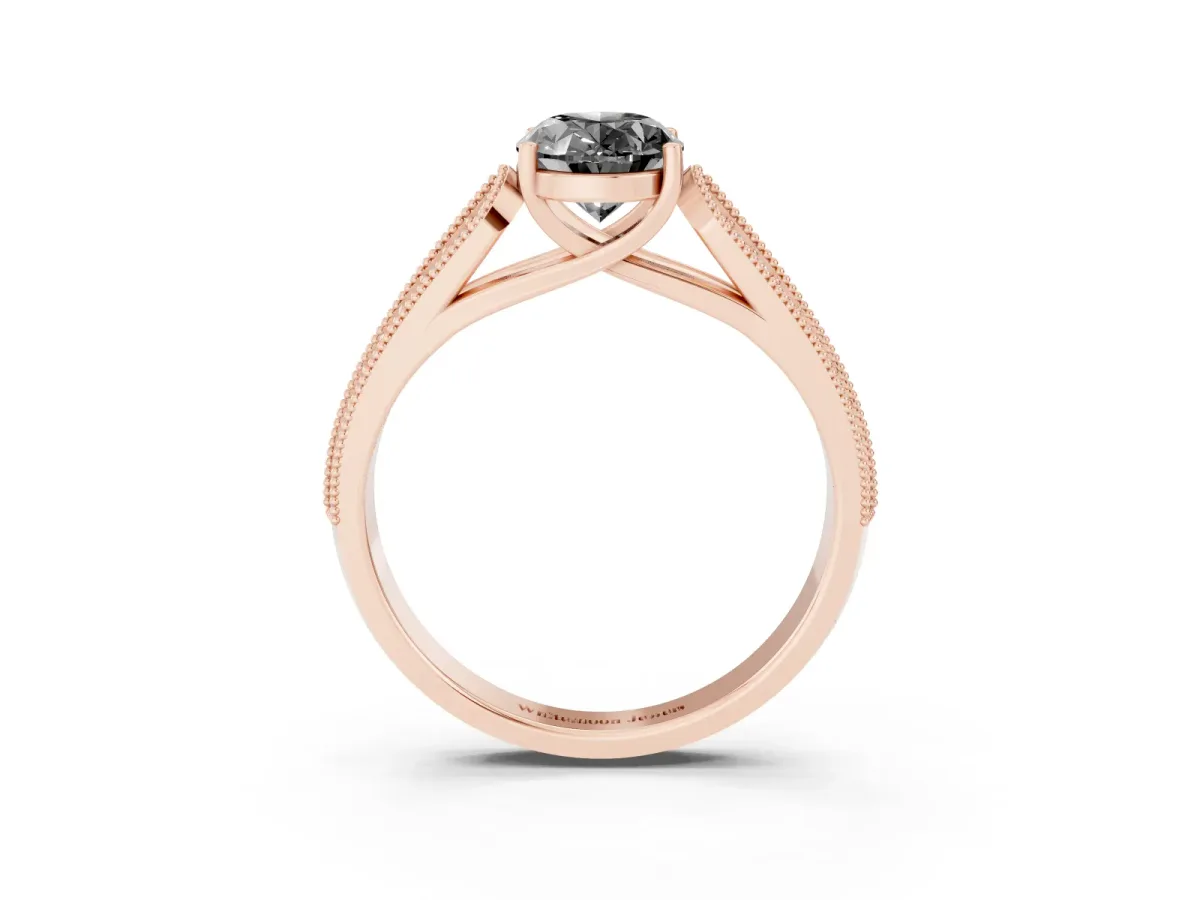 Fancy Black Oval Cut Cut Pave Split Shank Engagement Ring with Four-Prong Setting Rose gold