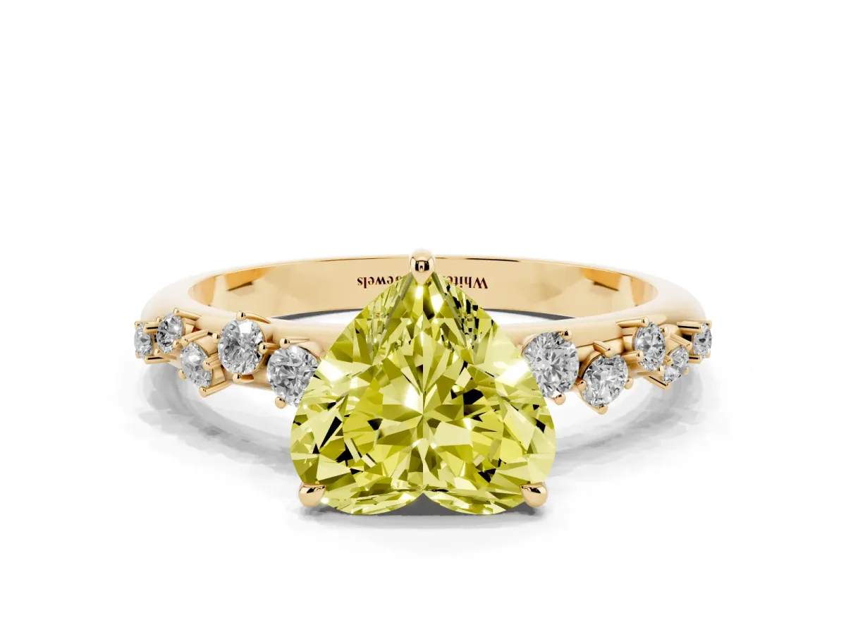 Fancy Yellow Heart Cut Diamond Cluster Prong-Set Solitaire Ring Yellow gold