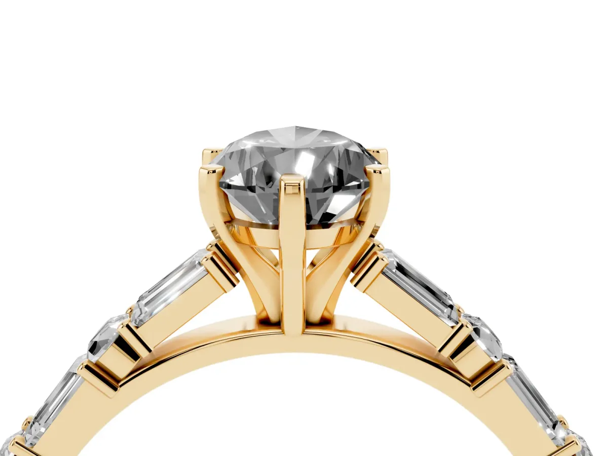 Fancy Black Pear Cut Diamond Solitaire with Side Baguettes and Channel Set Band Yellow gold