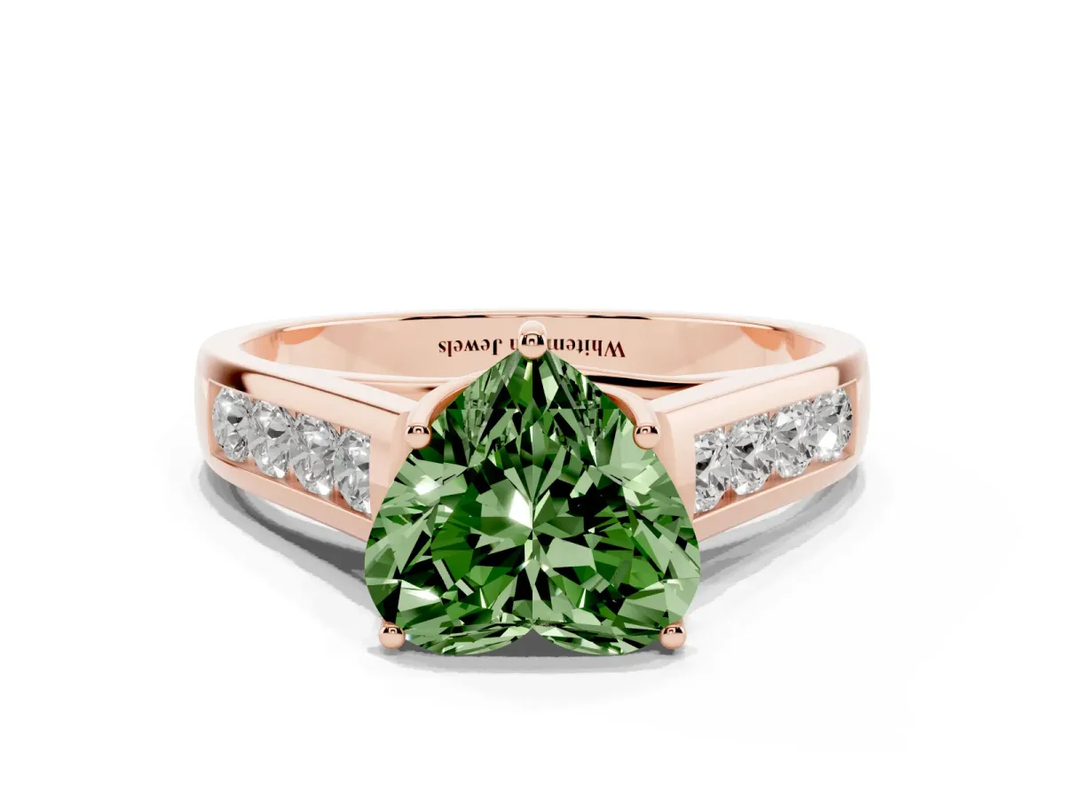 Fancy Green Heart Cut Brilliant Channel-Set Solitaire Ring with Four-Prong Setting Rose gold