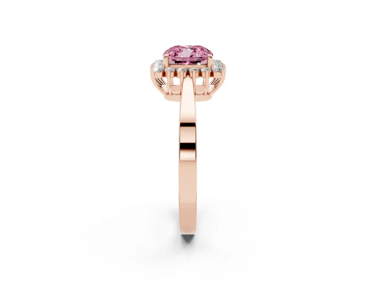 Fancy Pink Cushion Cut Cut Diamond Halo Ring with Round Brilliant Halo and Solitaire Band Rose gold