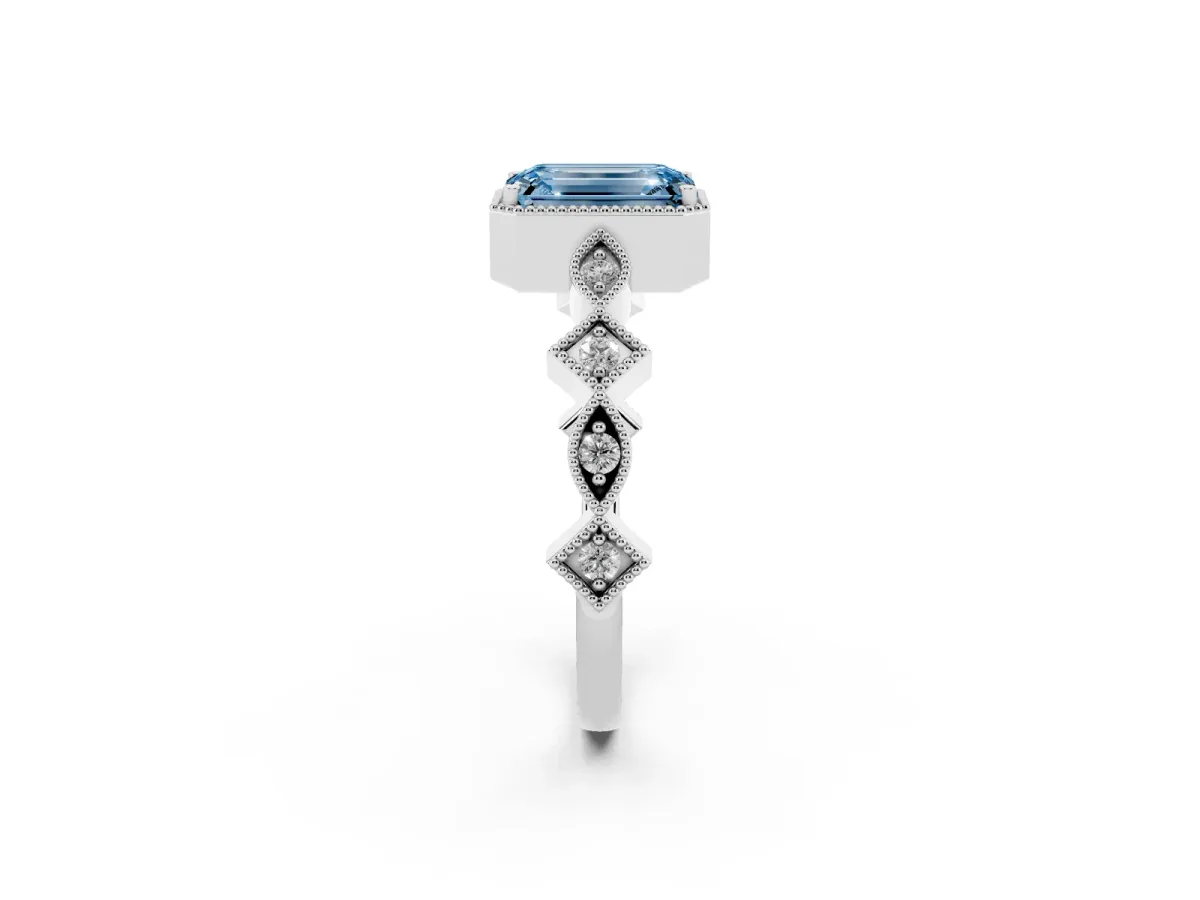 Fancy Blue Emerald Cut Milgrain Marquise Diamond Twist Band Ring Platinum