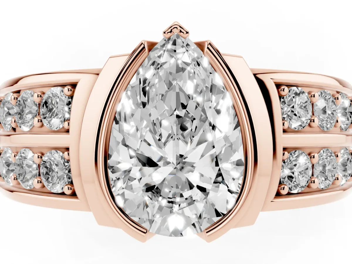 Pear Cut Brilliant Diamond Channel Set Wide Band Ring with Bezel Setting Rose gold