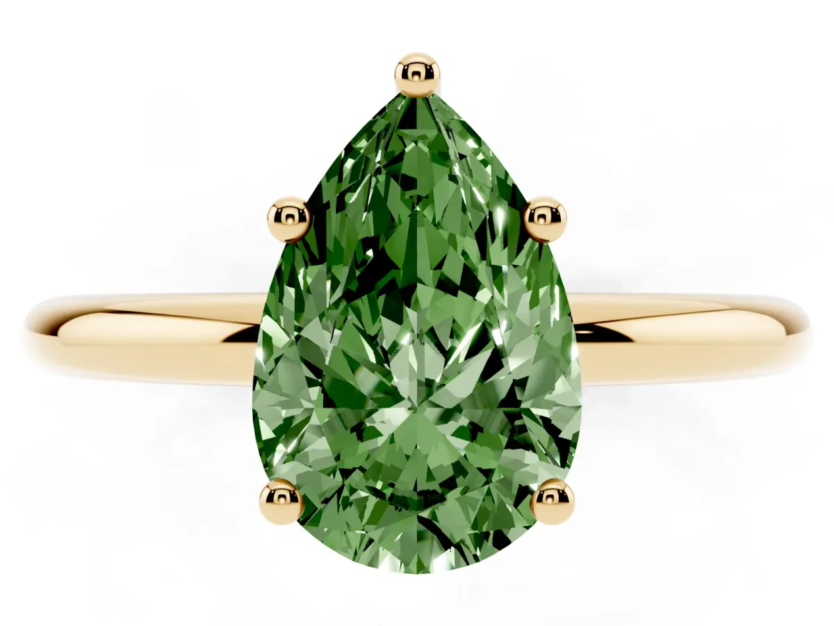 Fancy Green Pear Cut Cut Solitaire Engagement Ring with Four-Prong Setting and Classic Band Yellow gold