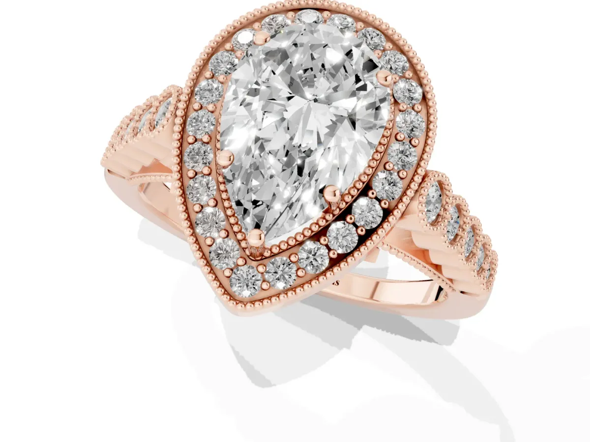 Pear Cut Halo Twist Band Solitaire Ring with Six-Prong Setting Rose gold