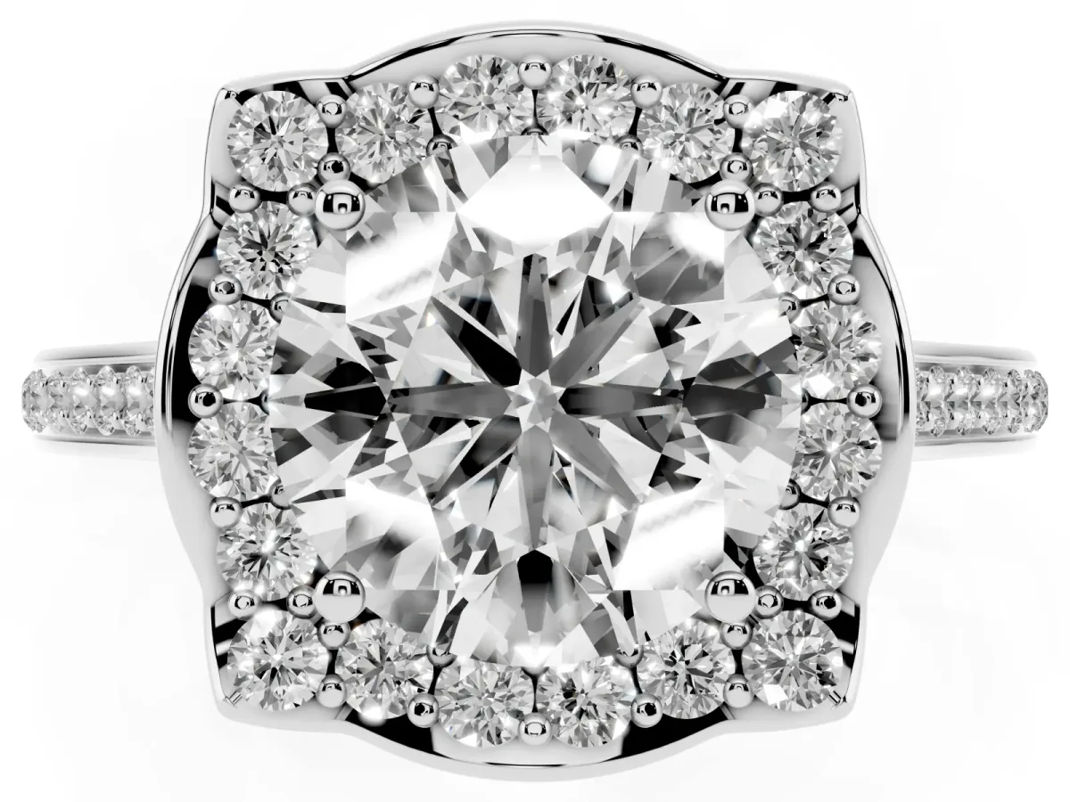 Round Cut Halo Round Diamond Pave Band with Four-Prong Setting Silver