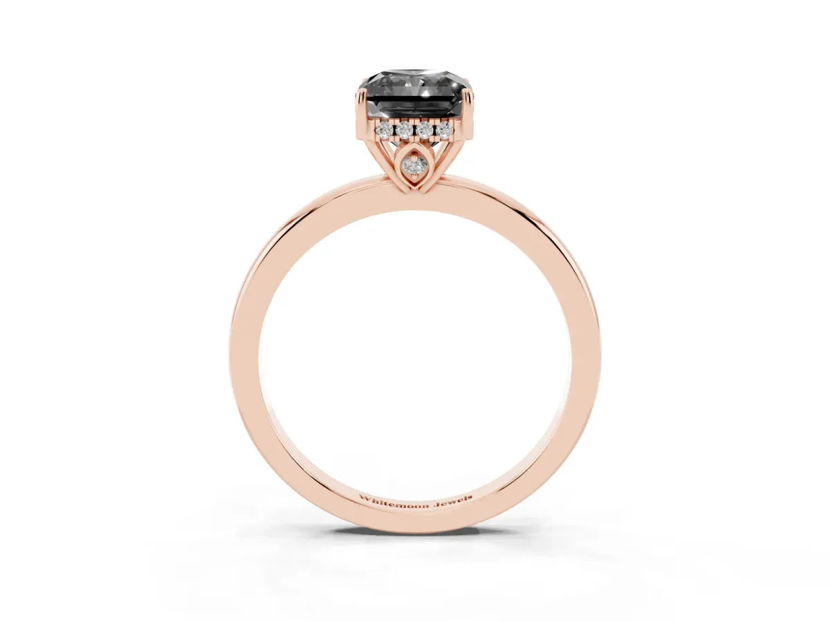 Fancy Black Radiant Cut Solitaire Diamond Ring with Prong Setting and Plain Band Rose gold
