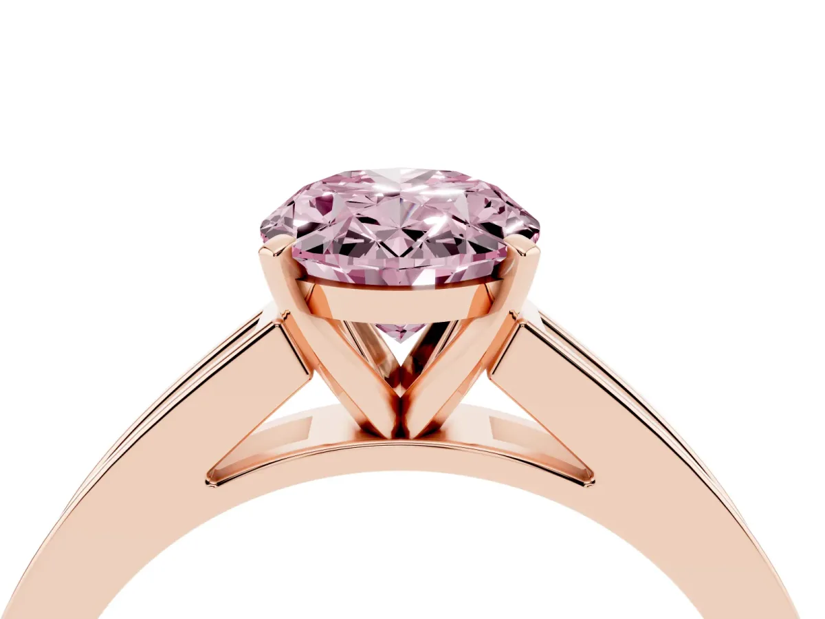 Fancy Pink Oval Cut Solitaire Diamond Ring with Channel-Set Band and Four-Prong Setting Rose gold