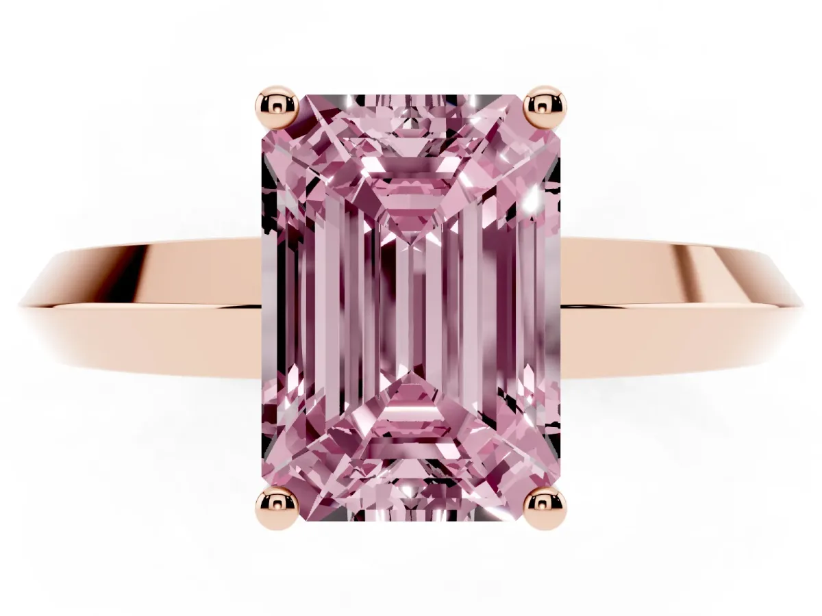 Fancy Pink Emerald Cut Cut Solitaire Engagement Ring with Flat Band and Four-Prong Setting Rose gold