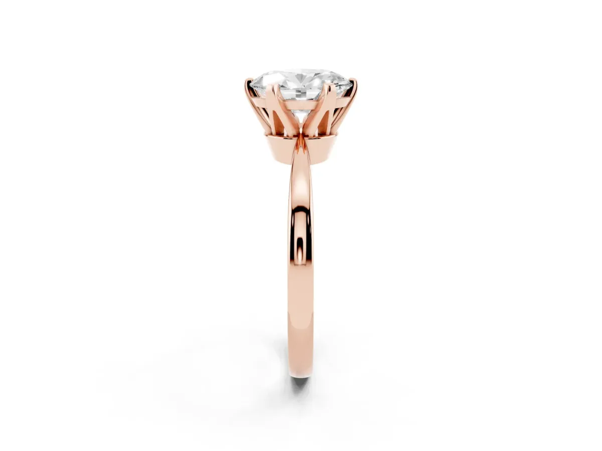 Oval Cut Solitaire Engagement Ring with Six-Prong Setting and Tapered Band Rose gold