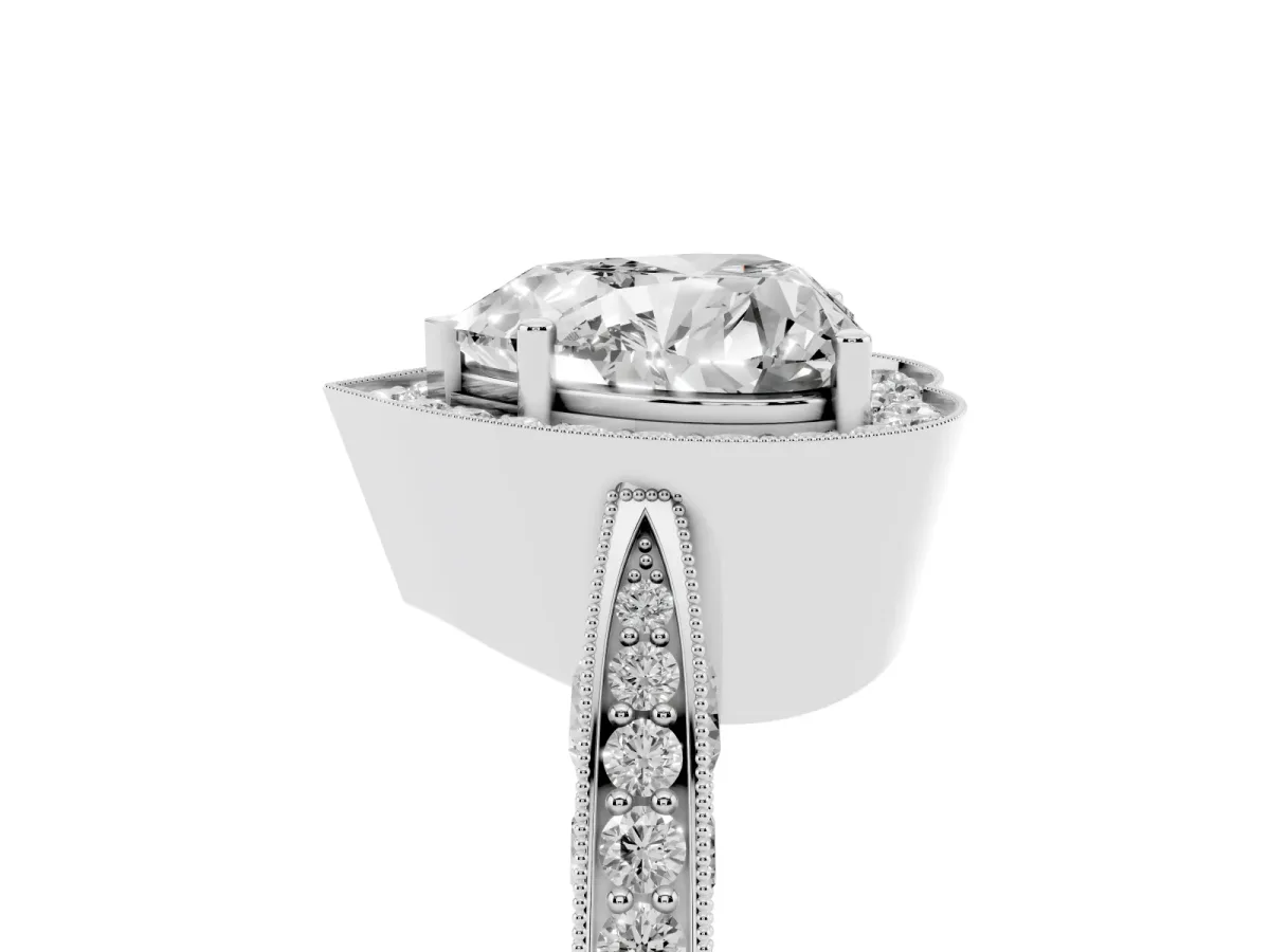 Heart Cut Halo Diamond Engagement Ring with Split Shank Band and Four-Prong Setting Silver