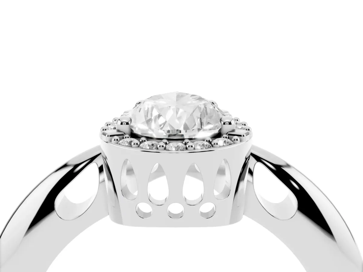 Pear Cut Cut Diamond Halo Engagement Ring with Split Shank and Four-Prong Setting Silver