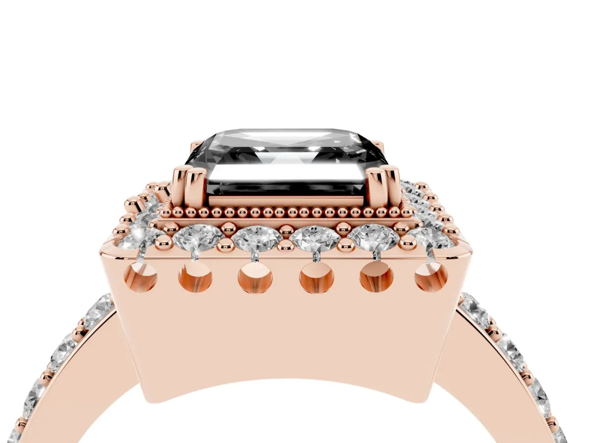 Fancy Black Asscher Cut Diamond Halo Ring with Pavé Band and Prong Setting Rose gold