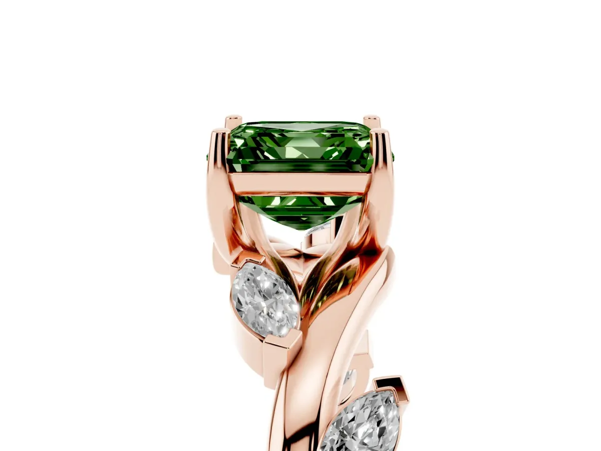 Fancy Green Asscher Cut Solitaire Twisted Band Marquise Accent Prong Setting Ring Rose gold