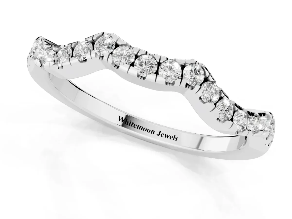 Round Diamond Pavé Curved Wedding Band Silver