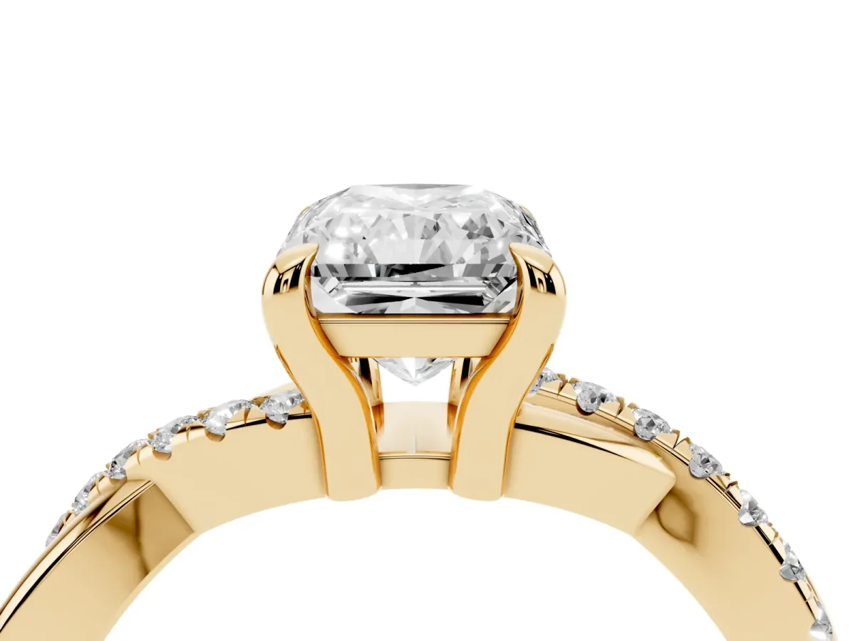 Radiant Cut Cut Diamond Twist Band Solitaire with Prong Setting Yellow gold