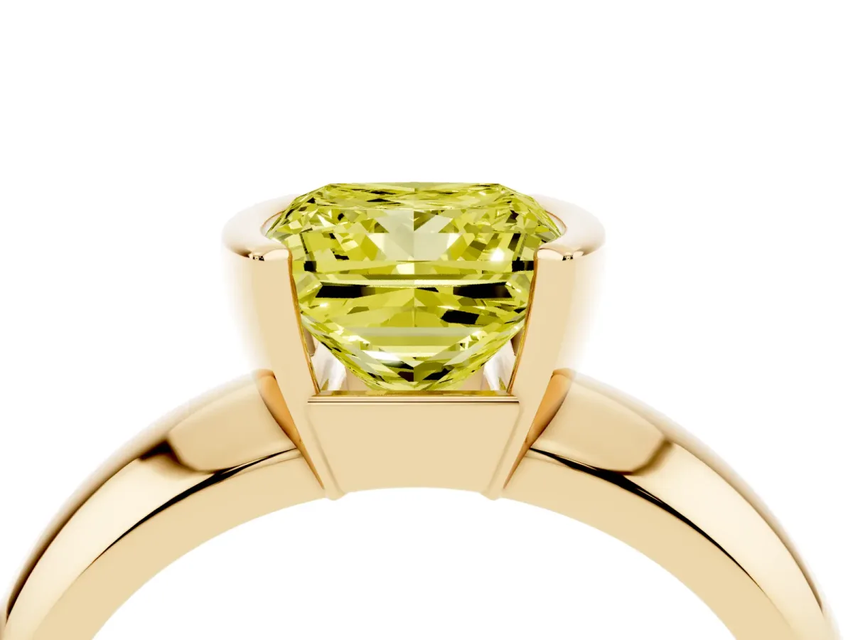 Fancy Yellow Princess Cut Solitaire Tension Set Diamond Ring with Wide Band Yellow gold