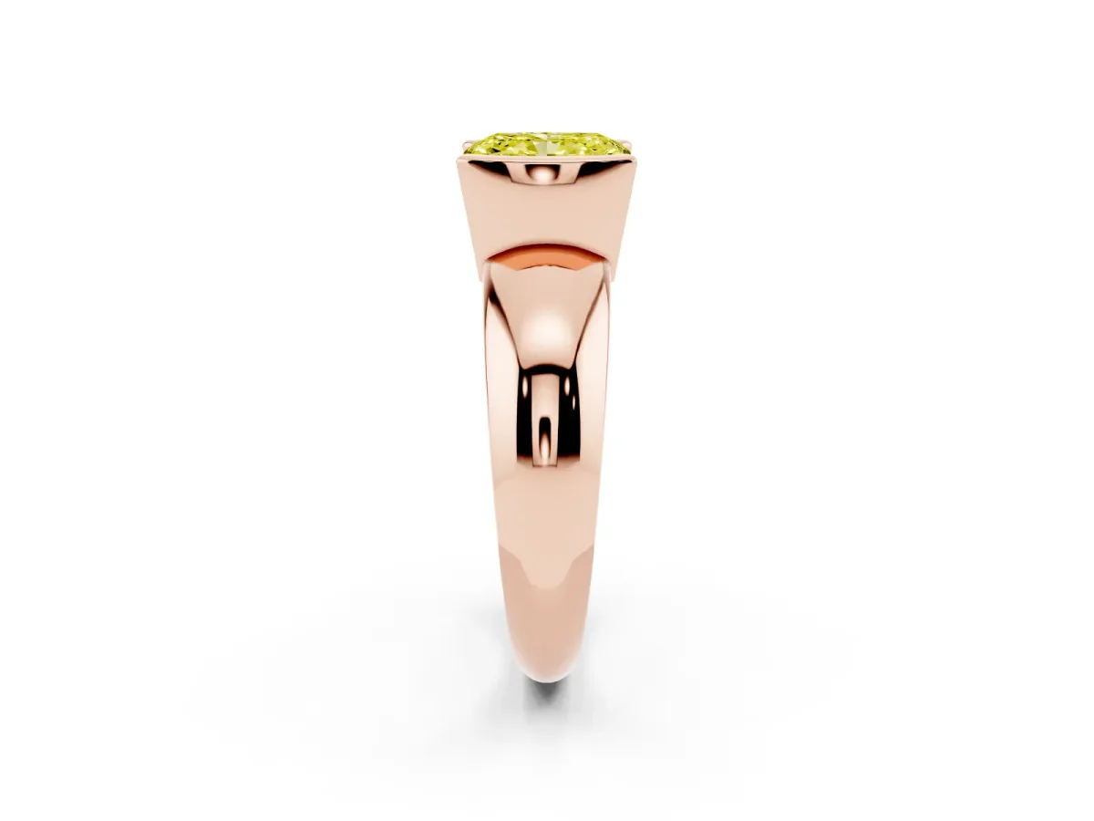 Fancy Yellow Radiant Cut Solitaire Tension Set Diamond Ring with Wide Band Rose gold