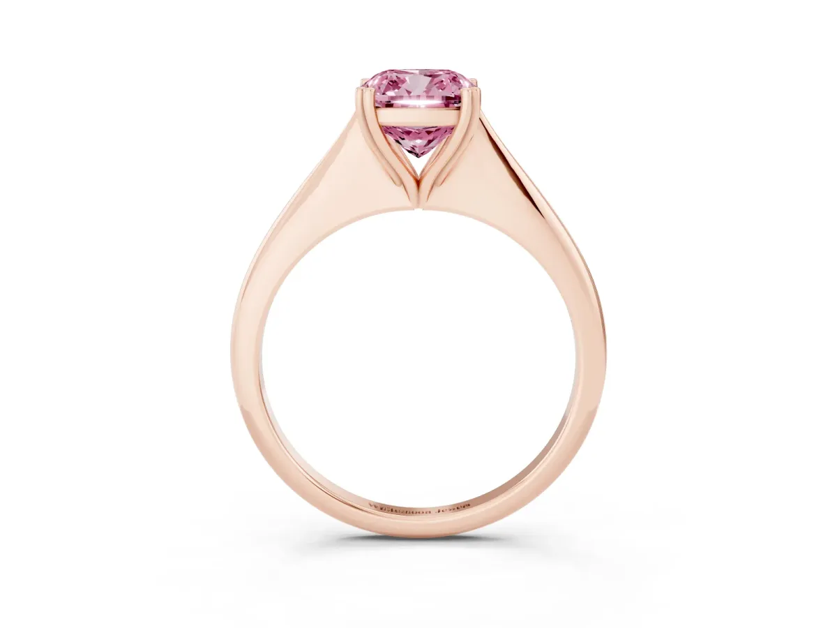 Fancy Pink Cushion Cut Solitaire Diamond Ring with Six-Prong Setting and Classic Band Rose gold