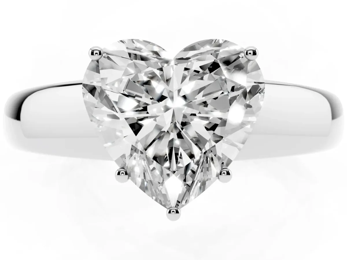 Heart Cut Solitaire Diamond Ring with Tapered Band and Four-Prong Setting White gold