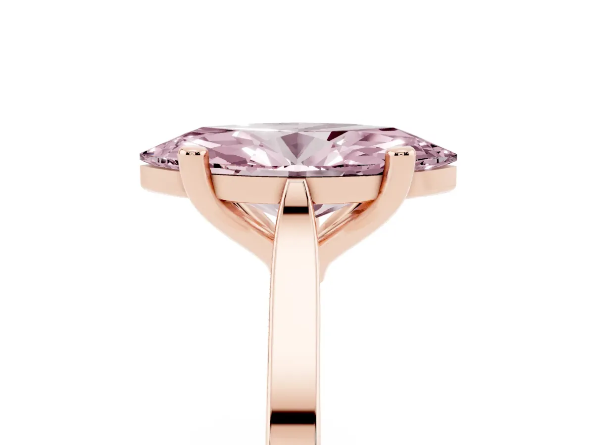 Fancy Pink Marquise Cut Solitaire Diamond Ring with Four-Prong Setting and Tapered Band Rose gold