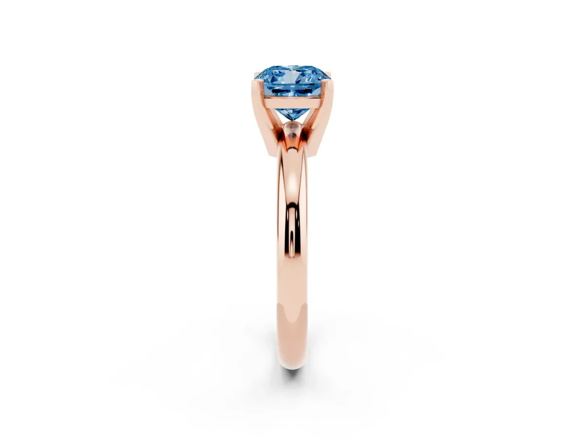 Fancy Blue Cushion Cut Diamond Solitaire Engagement Ring with Round Band and Four-Prong Setting Rose gold