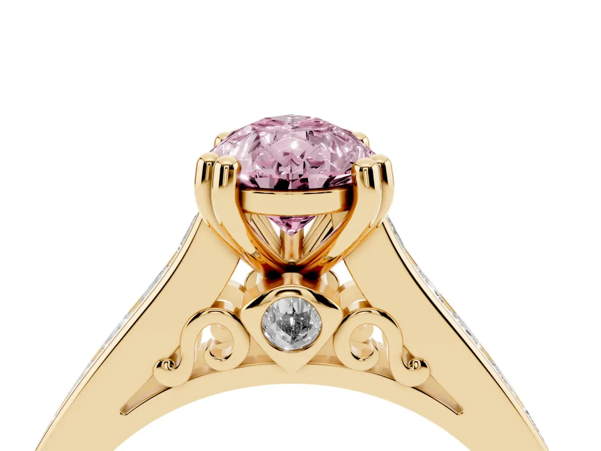 Fancy Pink Pear Cut Cut Channel Set Solitaire Engagement Ring with Prong Setting Yellow gold