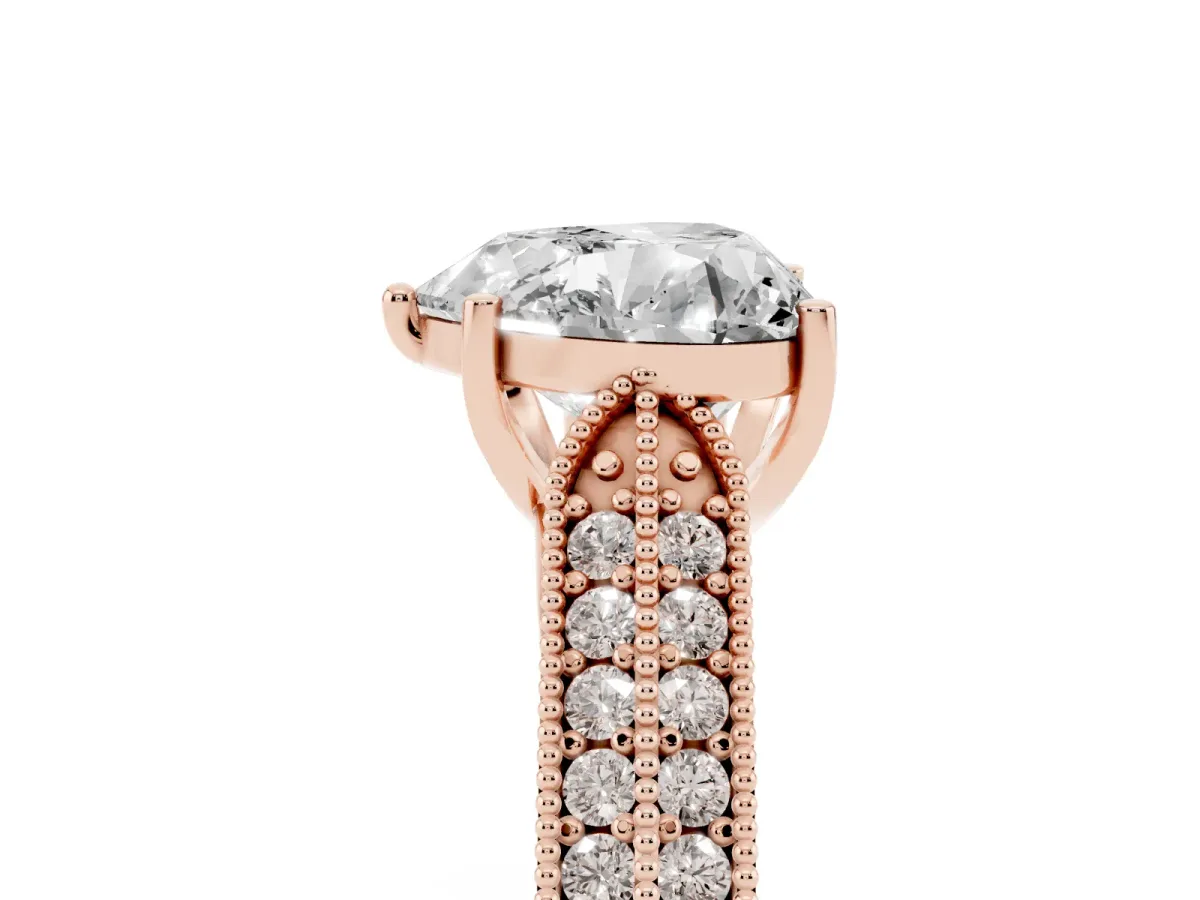 Heart Cut Cut Pave Split Shank Engagement Ring with Four-Prong Setting Rose gold
