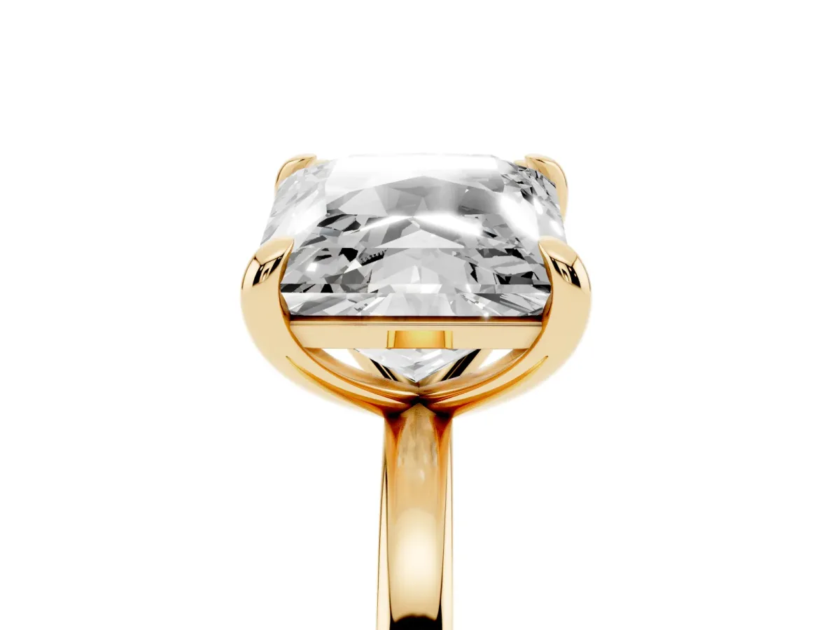 Cushion and Princess Toi Moi Ring with Prong Setting and Plain Band Yellow gold