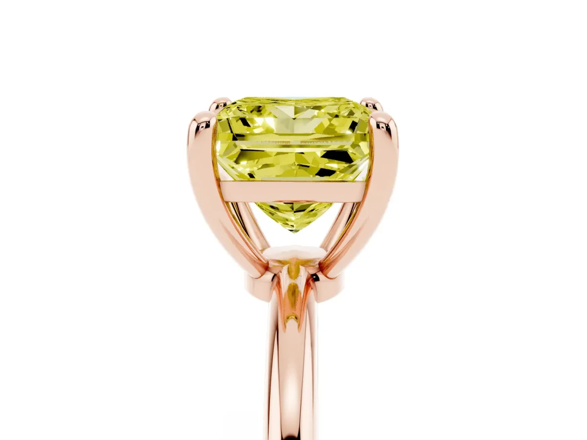 Fancy Yellow Princess Cut Solitaire Diamond Ring with 4-Prong Setting on a Classic Band Rose gold