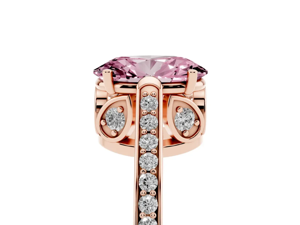Fancy Pink Oval Cut Cut Cathedral Pave Diamond Engagement Ring with Six-Prong Setting Rose gold
