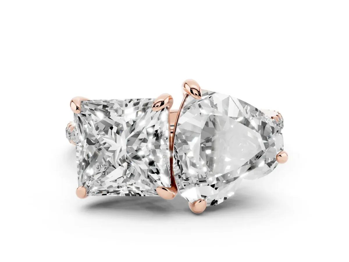 Heart and Princess Toi Moi Ring with Prong Setting and Pave Band Rose gold