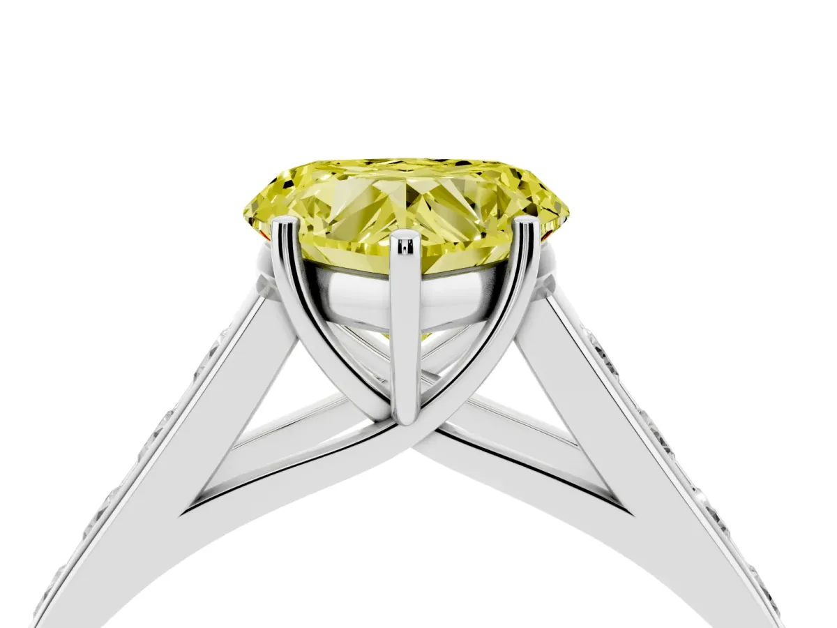 Fancy Yellow Heart Cut Brilliant Channel-Set Solitaire Ring with Four-Prong Setting Silver