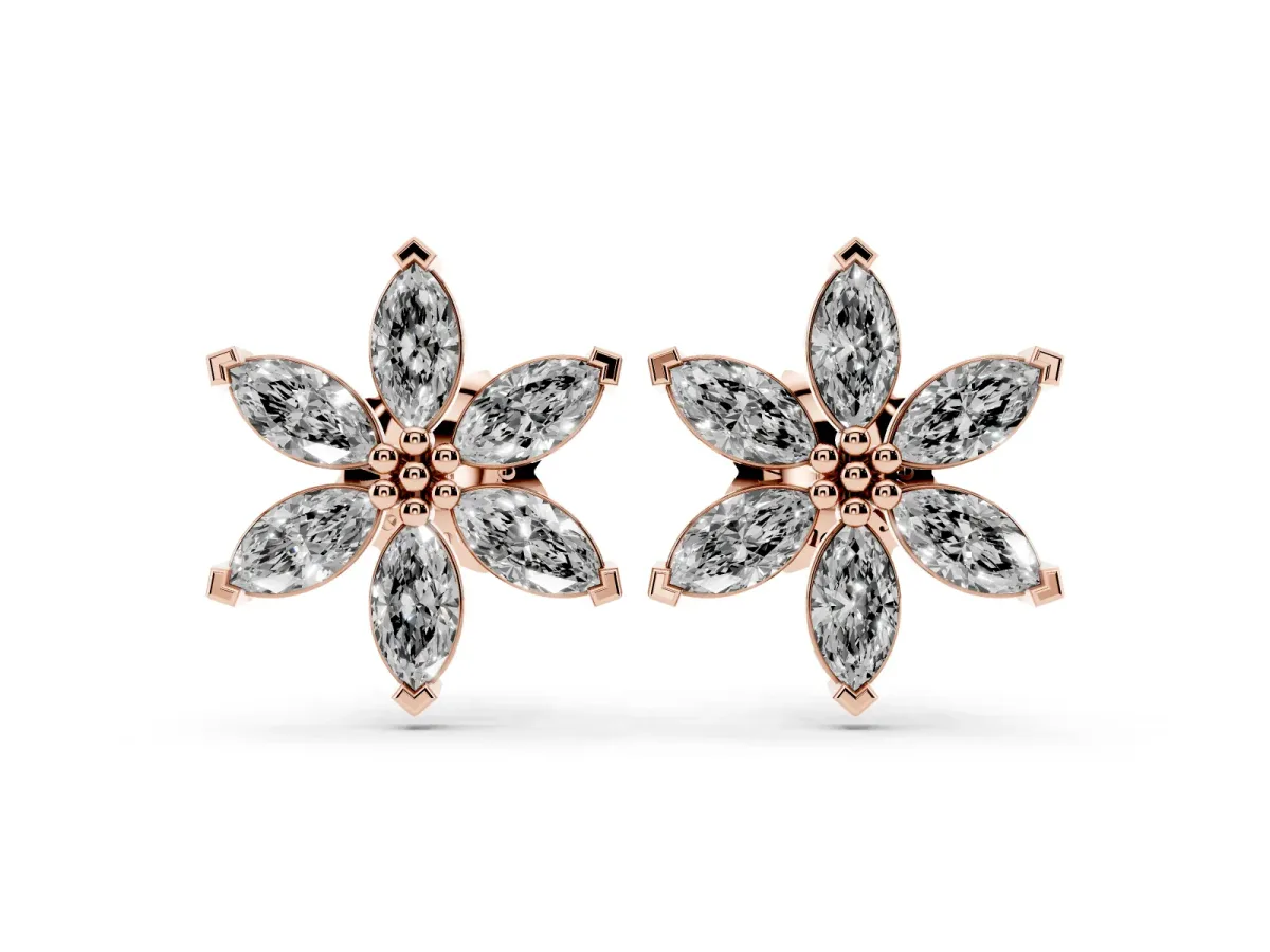 Marquise Diamond Sunflower Stud Earrings Rose gold