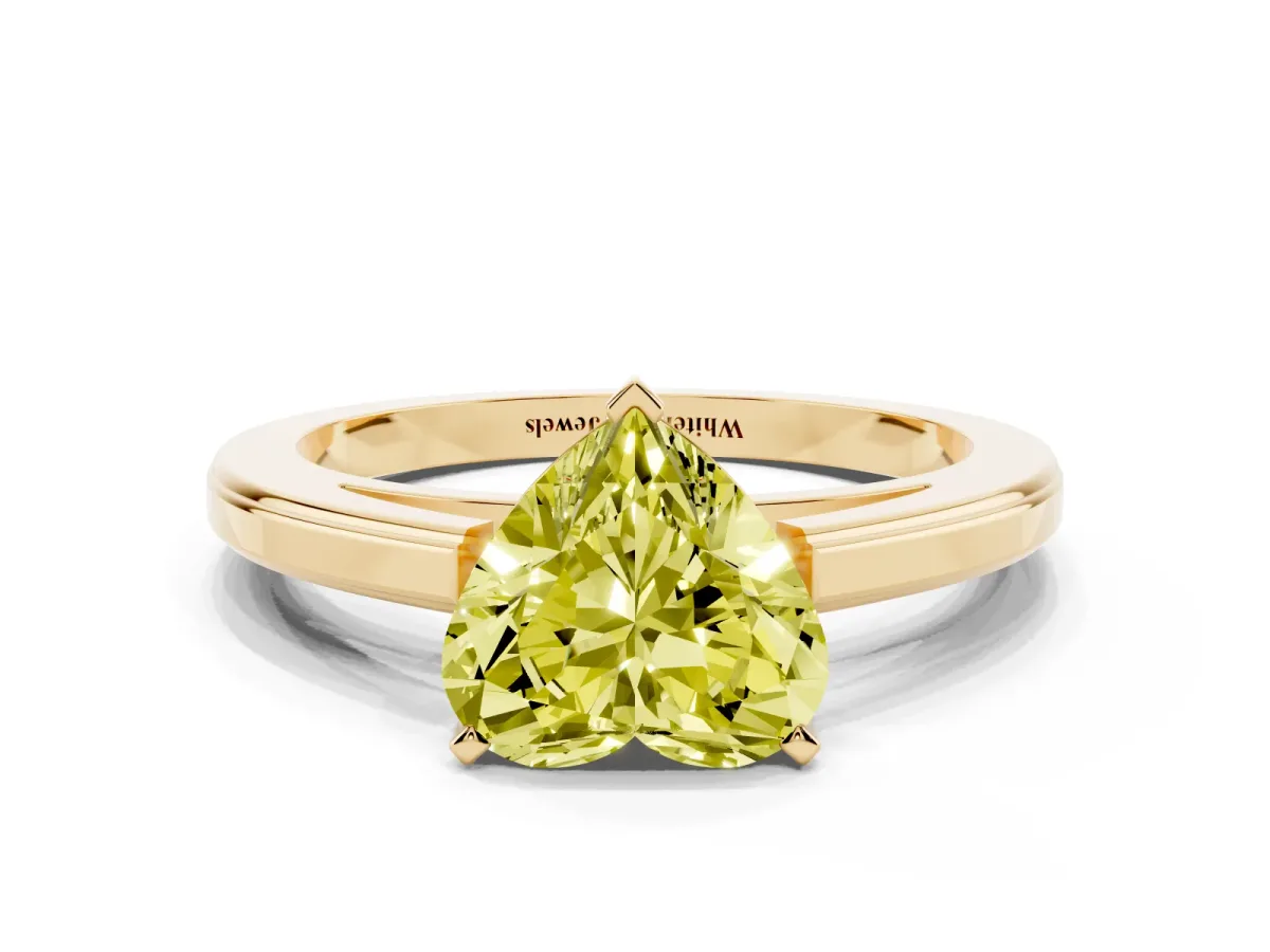 Fancy Yellow Heart Cut Solitaire Diamond Ring with Four-Prong Setting and Classic Band Yellow gold