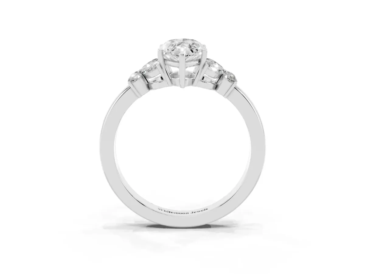 Marquise Cut Cut Solitaire Floral Diamond Ring with Four-Prong Setting Silver