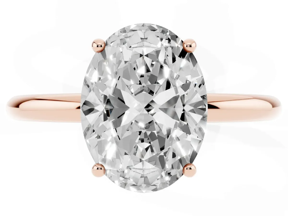Oval Cut Solitaire Diamond Ring with a Classic Band and Four-Prong Setting Rose gold