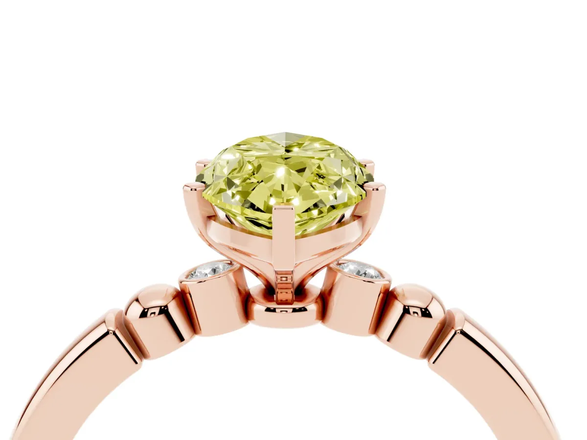Fancy Yellow Marquise Cut Solitaire Beaded Band with Four-Prong Setting Rose gold