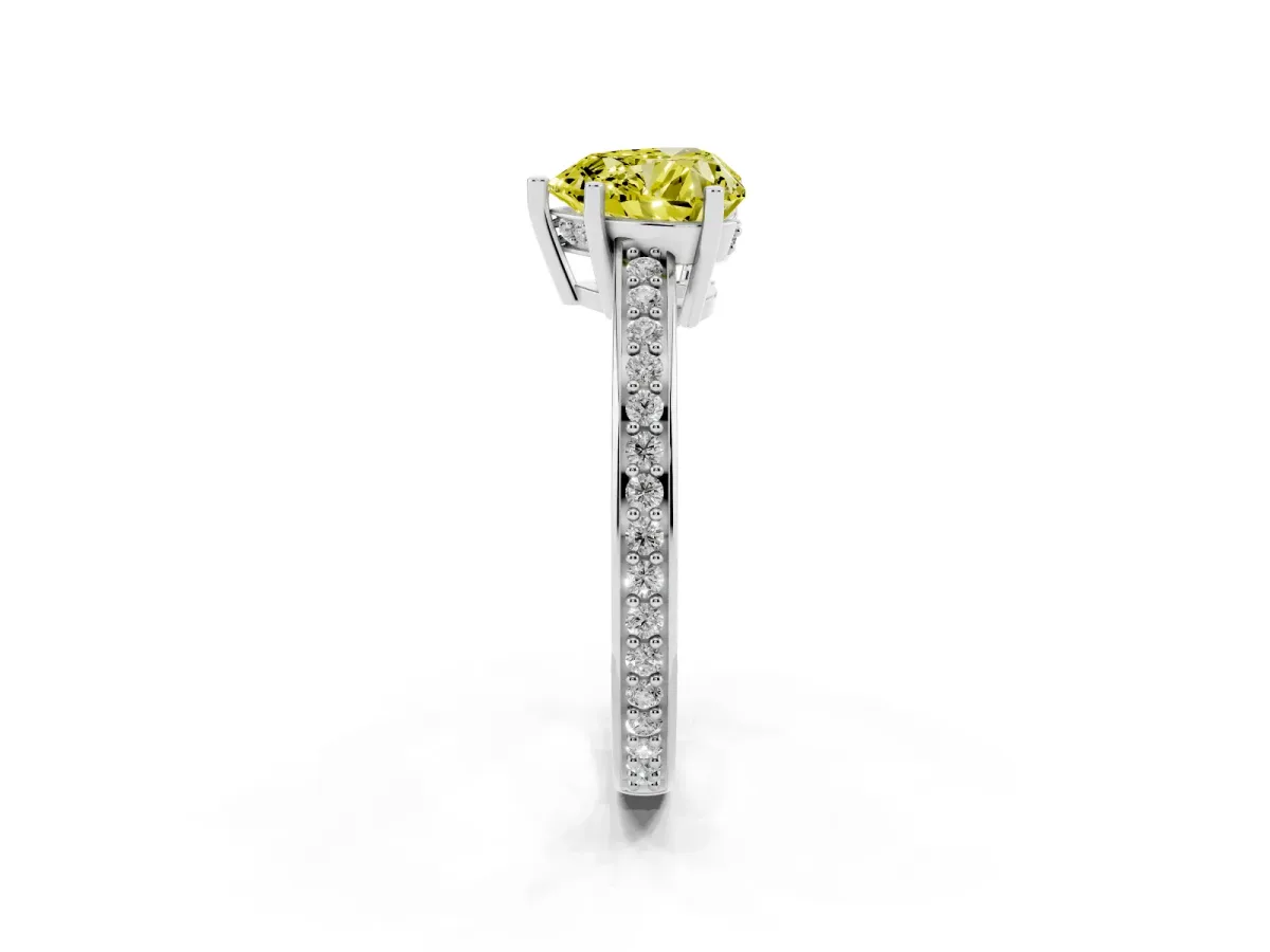 Fancy Yellow Heart Cut Solitaire Pavé Band Prong Setting Ring Platinum