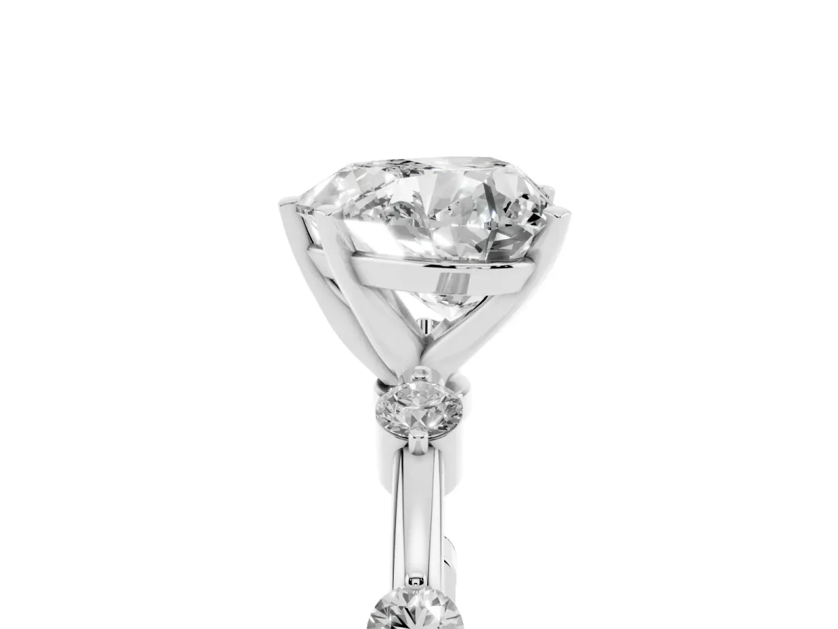 Heart Cut Solitaire Diamond Ring with Bezel Set Side Stones and Prong Setting Silver