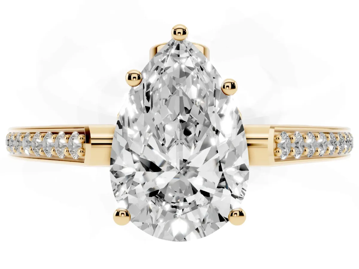Pear Cut Cut Cathedral Pave Diamond Engagement Ring with Six-Prong Setting Yellow gold