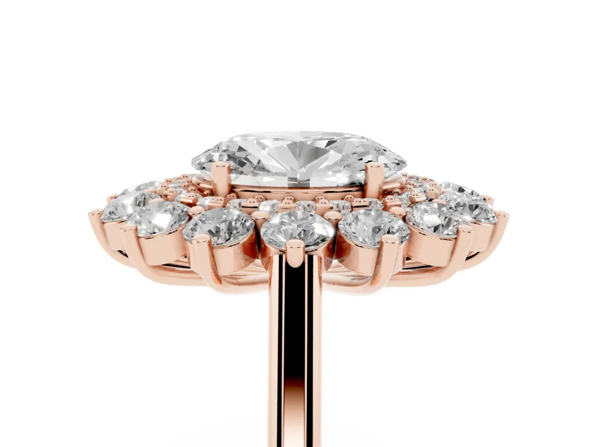 Oval Cut Diamond Floral Double Halo Engagement Ring with Prong Setting Rose gold