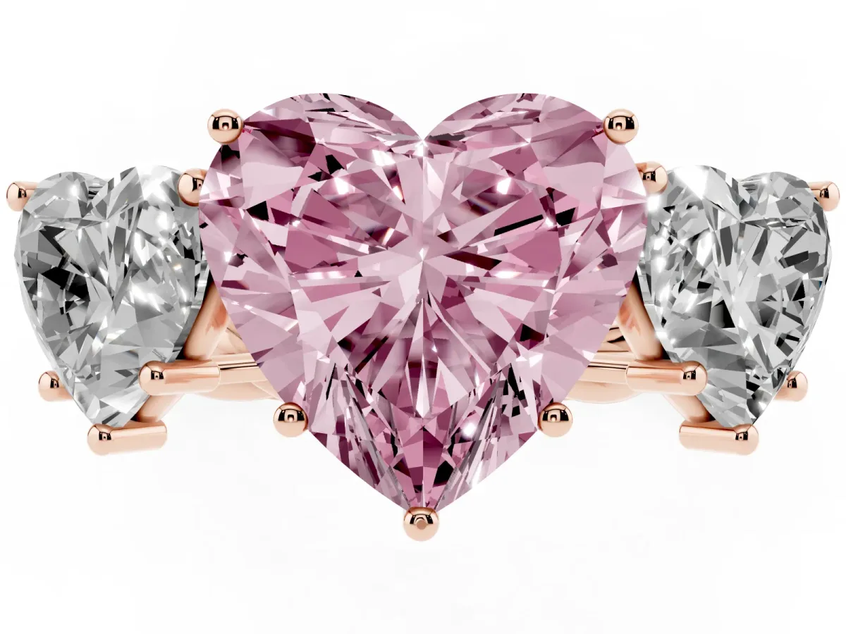 Fancy Pink Three-Stone Heart Cut Diamond Braided Band Ring with Four-Prong Setting Rose gold
