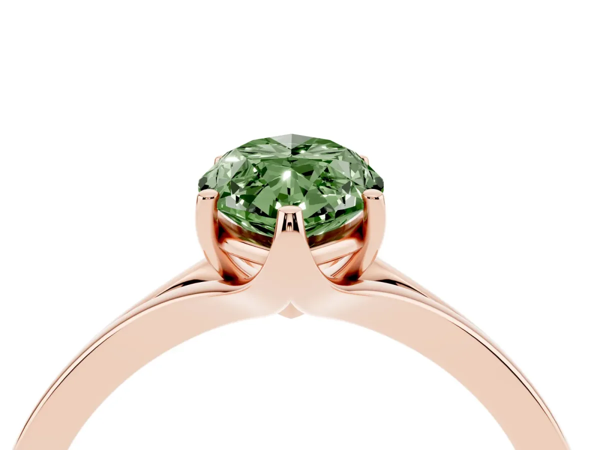 Fancy Green Marquise Cut Solitaire Diamond Ring with Six-Prong Setting and Tapered Band Rose gold