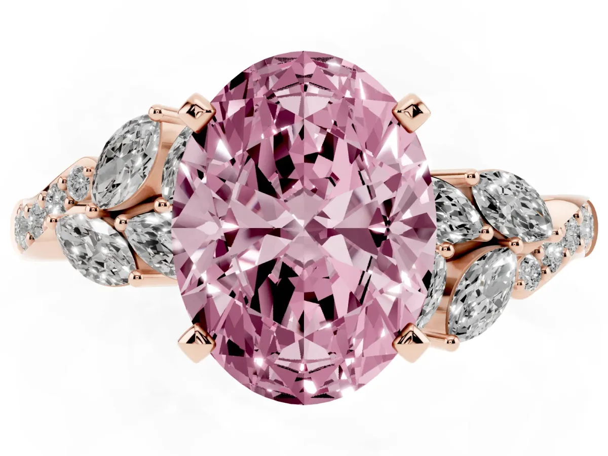Fancy Pink Oval Cut Solitaire Marquise Twist Band with Six-Prong Setting Rose gold